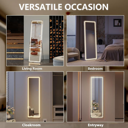 Staande Spiegel LED 160 x 50 cm, Lange Spiegel met Verlichting, Grote LED Wandspiegel, Volledige Lengte Passpiegel met Standaard, Vrijstaande Vloerspiegel voor Woonkamer Hal (Wit)