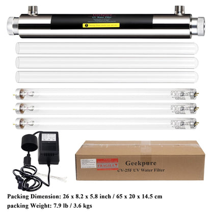 UV Waterfilter Systeem – Waterzuiveraar – Waterfilter – Waterontsmetter – Waterzuiveringsunit – 3 UV-filters & Kwartsbuizen – Roestvrijstalen Behuizing
