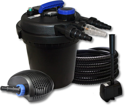 SunSun vijverfilterset voor 10.000 l met UVC 11 W, ECO-pomp 20 W, slang 25 m en fontein