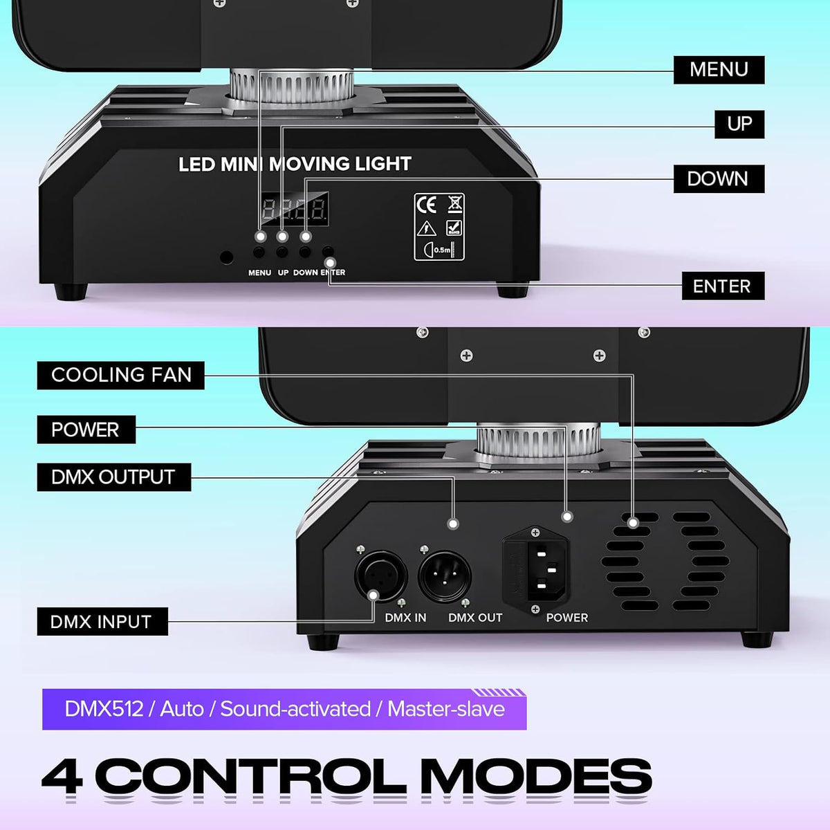 UKing 150W RGBW Moving Head Light LED partylicht schijnwerper, DMX podiumlicht met geluid geactiveerd voor Kerstmis DJ Bar Disco Club