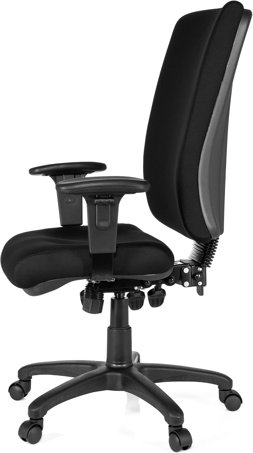hjh OFFICE 702100 bureaustoel draaistoel Zenit High stof zwart, extreem dikke vaste bekleding, zeer goede verstelmogelijkheden, in hoogte verstelbare armleuningen, ergonomische bureaustoel