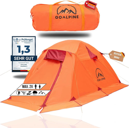 G-OALPINE® EXPEDDITION I Tent voor 2 grote personen | waterdicht 4000mm | klein op te vouwen | voor wandelen, bergtochten & bikepacking | ultralicht | 4 seizoenen | snel op te bouwen