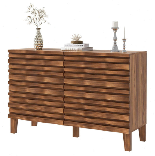 Commode – Ladekast – Opbergkast – Slaapkamermeubel – Dressoir – 6 Laden – Gegolfd Houten Design – Groot Oppervlak – Donkerbruin – 120 x 40 x 80,5 cm