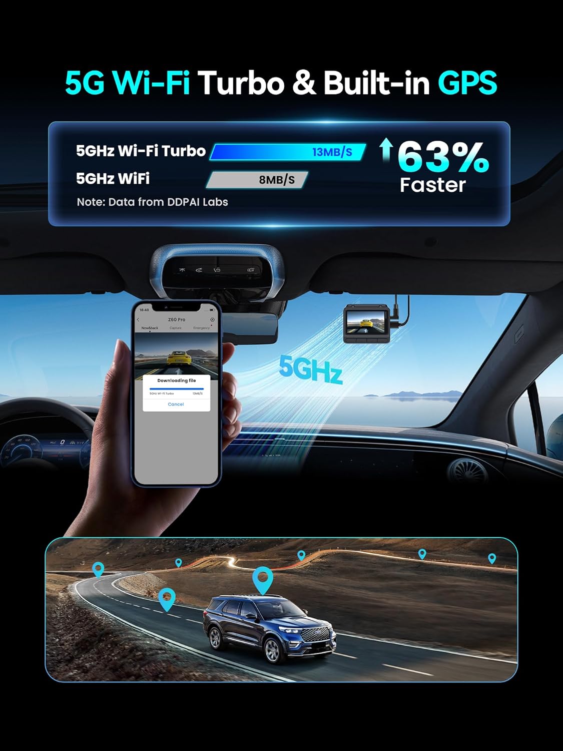 DDPAI Dashcam 4K+1080P Dual STARVIS 2 IMX678 60FPS HDR Dashcam Auto Voor en Achter met 32GB eMMC, AI-ISP Nachtzicht, 4G LTE Ondersteuning, 5GHz WiFi GPS, 24H Parkmodus, 3" IPS Display, Z60 Pro