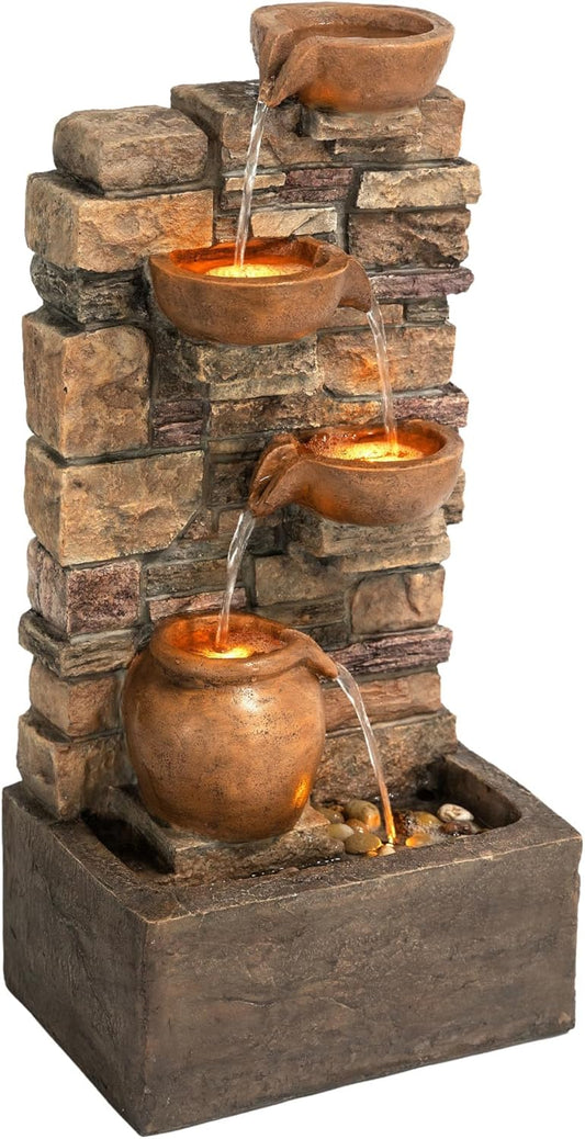 Teamson Home 4 Lagen Waterval Fontein Bruin LED Outdoor Decor