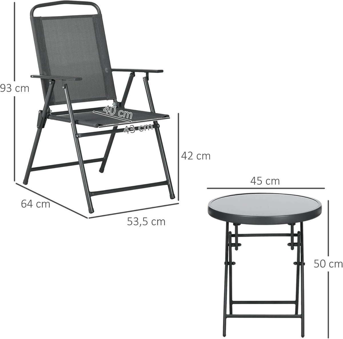 Outsunny Bistro-Set 3-teilig aus Metall Wetterfest Gartenmöbel Set mit klappbar Glastisch Gartenstühlen Outdoor Balkonmöbel Set Sitzgruppe Balkonset Gartengarnitur Dunkelgrau
