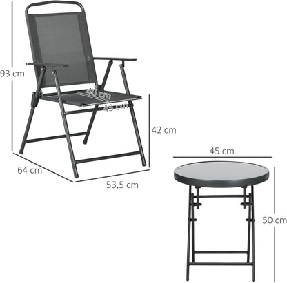 Outsunny Bistro-Set 3-teilig aus Metall Wetterfest Gartenmöbel Set mit klappbar Glastisch Gartenstühlen Outdoor Balkonmöbel Set Sitzgruppe Balkonset Gartengarnitur Dunkelgrau
