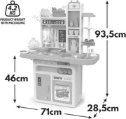 Speelkeuken - Speelgoedkeuken - Keukenset - met Licht - Water - Stoom - Klei - 65 Keukenaccessoires - Modern Stijl - 71 x 28.5 x 93.5 cm - Grijs