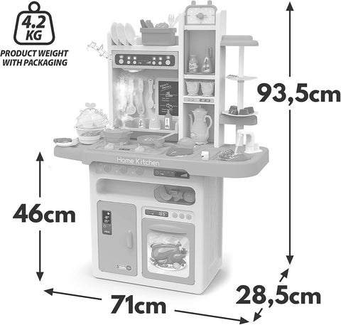 Speelkeuken - Speelgoedkeuken - Keukenset - met Licht - Water - Stoom - Klei - 65 Keukenaccessoires - Modern Stijl - 71 x 28.5 x 93.5 cm - Grijs