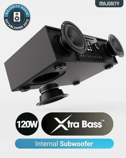 Internetradio met WLAN en CD-speler | Stereo-installatie met Bluetooth en DAB+ & FM radio | 120W 2.1 stereoluidspreker met ingebouwde subwoofer | Keukenradio met Spotify Connect & podcasts | Majority