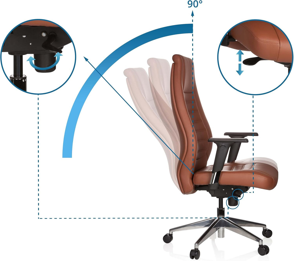 hjh OFFICE 600989 XXL directiestoel Vitoro kunstleer bruin bureaustoel met hoge rugleuning