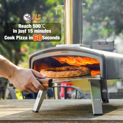 Mimiuo Wood Pellet Pizza Oven, Draagbare Pizzahoutoven voor Buiten met 33cm Pizzasteen, Outdoor Pizzaoven voor Tuin Camping, Zwart