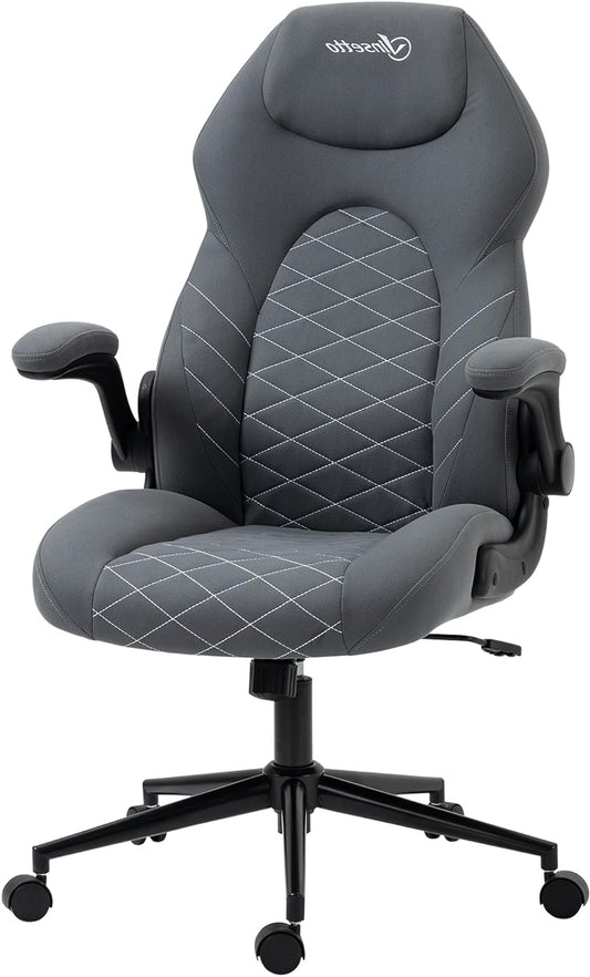 Vinsetto office chair, ergonomic office chair, computer chair with tilt function, adjustable armrests, swivel chair with soft cushions, microfibre cloth, dark grey - QUORE