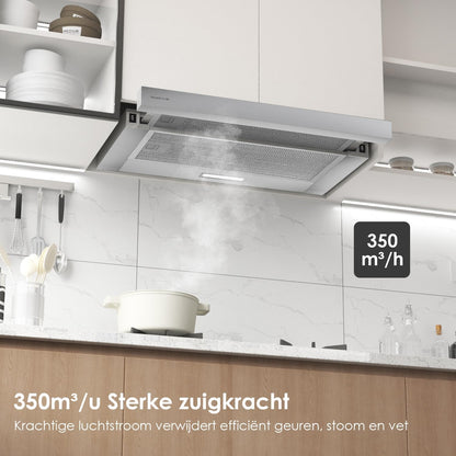 Telescopische afzuigkap 60cm 350m³/h Inbouw Afzuigkap 600mm met LED Licht 2 Snelheden Geïntegreerde Keuken Afzuigkap Ventilator