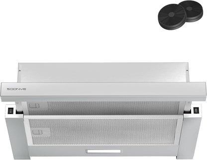 Telescopische afzuigkap 60cm 350m³/h Inbouw Afzuigkap 600mm met LED Licht 2 Snelheden Geïntegreerde Keuken Afzuigkap Ventilator