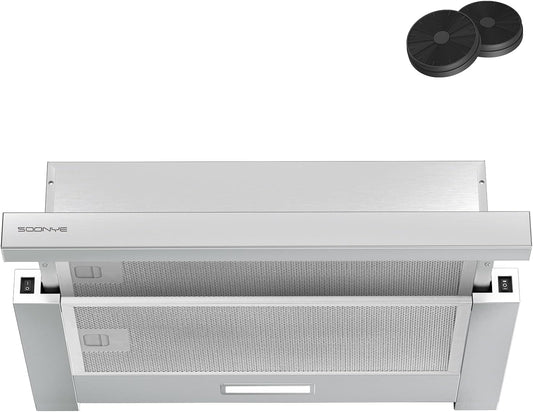 Telescopische afzuigkap 60cm 350m³/h Inbouw Afzuigkap 600mm met LED Licht 2 Snelheden Geïntegreerde Keuken Afzuigkap Ventilator