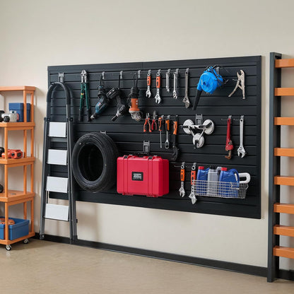 VEVOR Gereedschapswand, 1225 x 2450 x 20 mm, pvc-garagelamellenwand, zwarte wandorganizer, 136 kg per plaat, lamellenwandpaneel met koppelingsstructuur en doe-het-zelfgesneden, geschikt voor opslag en