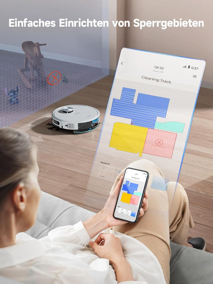 HONITURE Q6 SE robotstofzuiger met dweilfunctie, 3500 Pa stofzuigerrobot met opgeslagen kaarten, ideaal voor dierenharen, tapijten en harde vloeren, looptijd 200 minuten (met 2,5 l zuigstation)