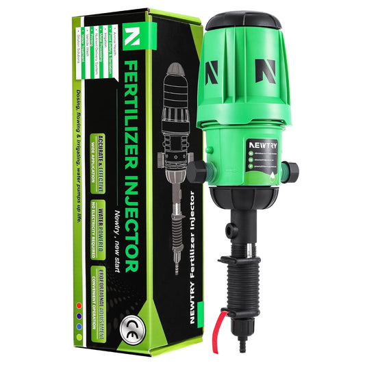 NEWTRY Mestinjector voor druppelirrigatie, 0,4 ~ 4% instelbare doseerpomp, 3/4 inch NPT wateraangedreven vloeistofdoseerder voor tuin, irrigatie en hydrocultuur systeem, boerderij