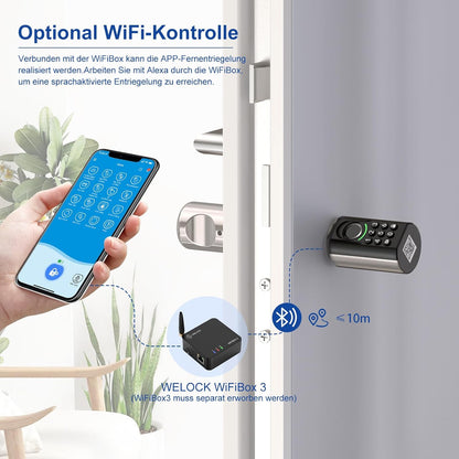WELOCK T71 Deurslot, vingerafdruk, elektronisch deurslot, code, met RFID-kaart, app, wifi, vingerafdrukslot, huisdeur, IP65, slim deurslot, sluitcilinder voor deuren van 50-100 mm, Smart Lock