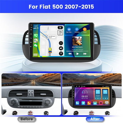 Android Autoradio Fiat 500 – Multimedia Systeem – Navigatie Radio – CarPlay Autoradio – Bluetooth Autoradio – 9 Inch IPS Scherm – Wireless CarPlay & AHD Achteruitrijcamera