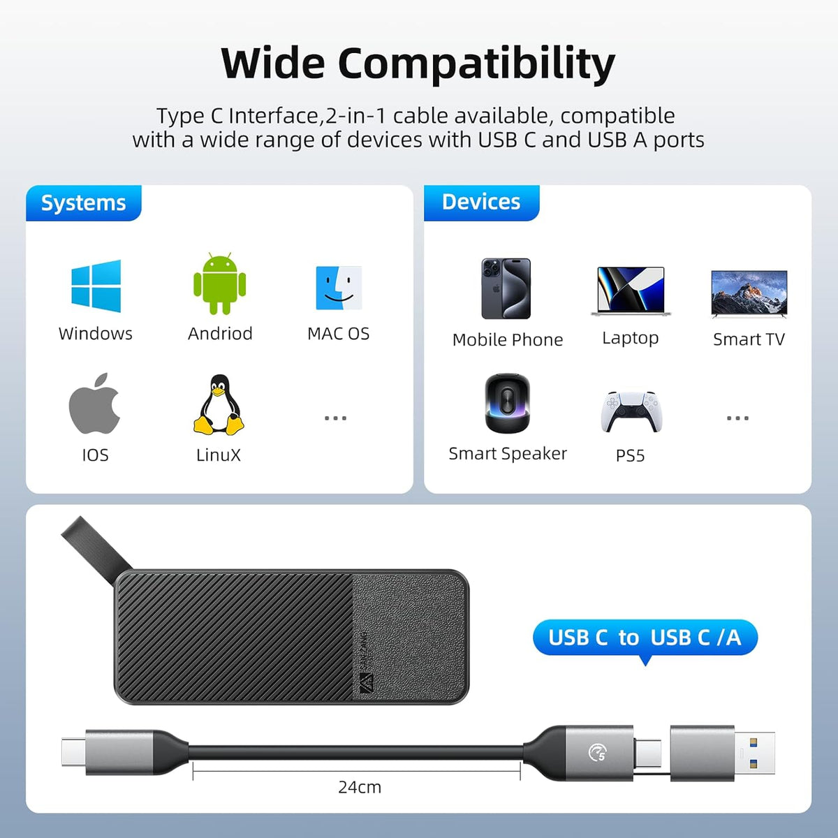 SAN ZANG MASTER Portable SSD 2TB, USB 3.2 Gen2 Portable SSD, with USB-C Cable, 560MB/s Reading, 520MB/s Writing, Reliable Storage for Mac, Laptop, USB-C Smartphone and More, Black - QUORE