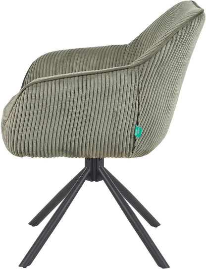 DUBI Möbel Dining Room Chairs Set of 2, 360° Swivel with Pocket Spring, High Seat Comfort, Load Capacity up to 150 kg, Cord Fabric Green, Robust Metal Cross Frame, Modern Design, Mika-Maya - QUORE