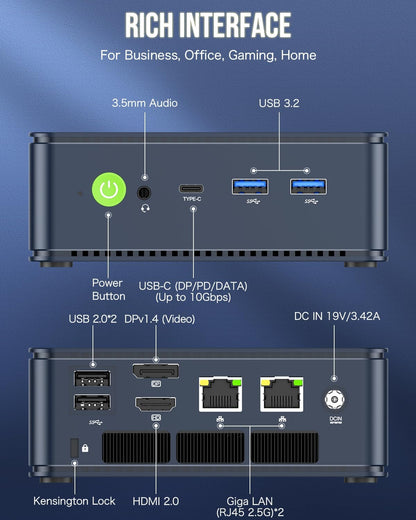 GMKtec Mini PC AMD Ryzen 7 5825U (Turbo 4.5GHz) Dual NIC 2.5G Gaming Desktop Computers 16GB DDR4 512GB SSD Dual LAN 2.5G/ WiFi 6E, USB3.2, USB-C, BT 5.2, DP, HDMI, Dual Fan