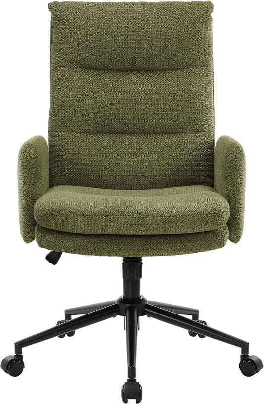 Bureaustoel – Bureaustoel Met Wieltjes – Bureaustoel Met Armleuningen – Ergonomische Bureaustoel – Draaibare Bureaustoel – Hoge Rugleuning – Verstelbare Zithoogte – Pluche Cashmere Bekleding Groen