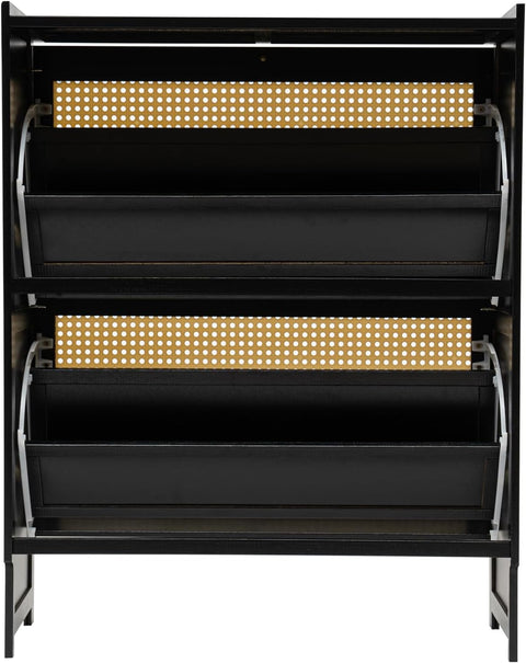 Shoe cabinet - Shoe rack - Portable - 4-tier - Freestanding shoe rack - with 2 folding drawers - Narrow shoe cabinet - Black