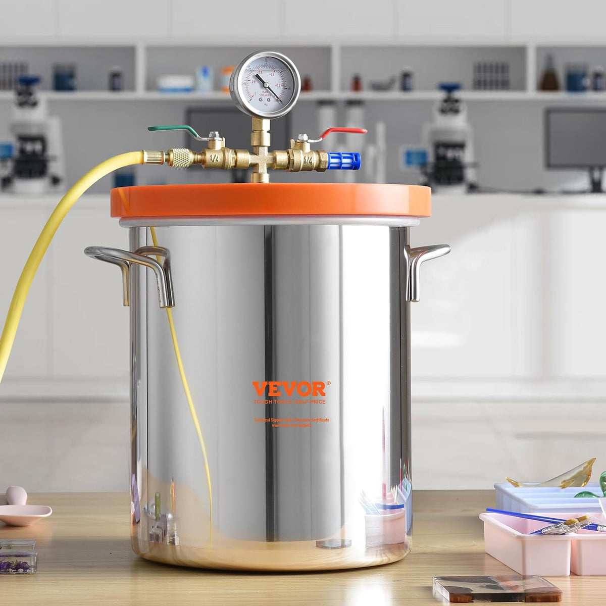 VEVOR Vacuümkamer 5 gal 19 l container voor vacuümpomp deksel gehard glas ontgassing kamer 304 roestvrij staal vacuümcontainer voor houtstabilisatie ontgasser siliconen hars