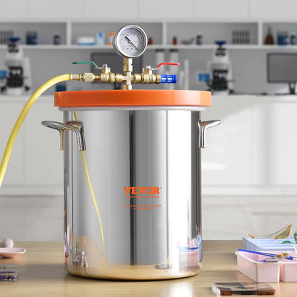 VEVOR Vacuümkamer 5 gal 19 l container voor vacuümpomp deksel gehard glas ontgassing kamer 304 roestvrij staal vacuümcontainer voor houtstabilisatie ontgasser siliconen hars