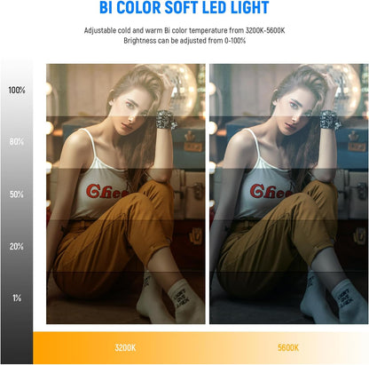 NEEWER NL-192AI Led-videolichtpaneel, studiolichtset met statief, dimbaar, Bi Color Key Light 3200-5600K, CRI97+, voor streaming fotografie, podcasts, opnamen, 2400 lux/0,5 m, 8000 mAh batterij, 13