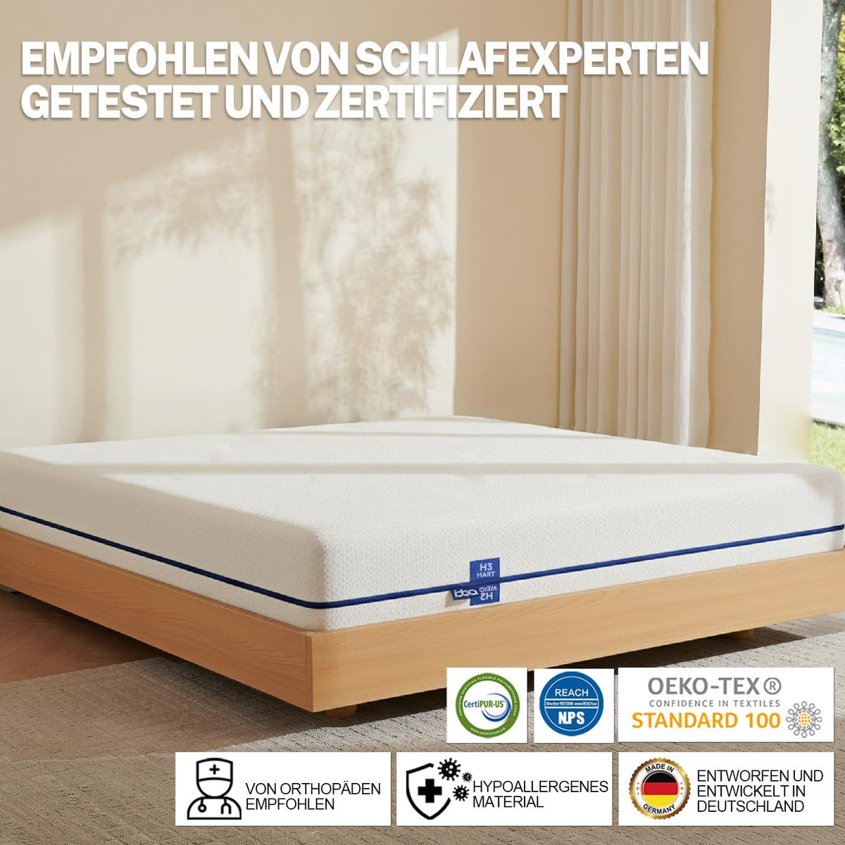 IDEA Matras, 120 x 200 cm, orthopedische 7 zones koudschuimmatras, 2-in-1, hardheidsgraad H2 en H3, zacht en stevig), hoogte 18 cm, Öko-Tex gecertificeerd (18 cm, 120 x 200 cm)