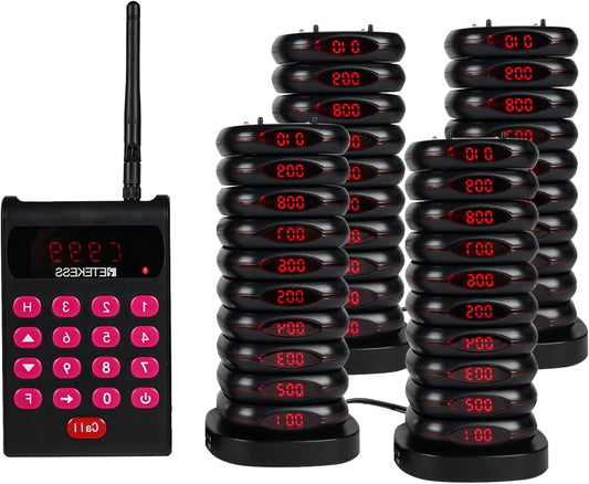 Draadloos Oproepsysteem – Pager – Semafoonsysteem – Communicatiesysteem – Oproepsysteem Restaurant – 500 Meter Bereik – 40 Pagers Met Afneembaar Toetsenbord – Mute-knop - QUORE