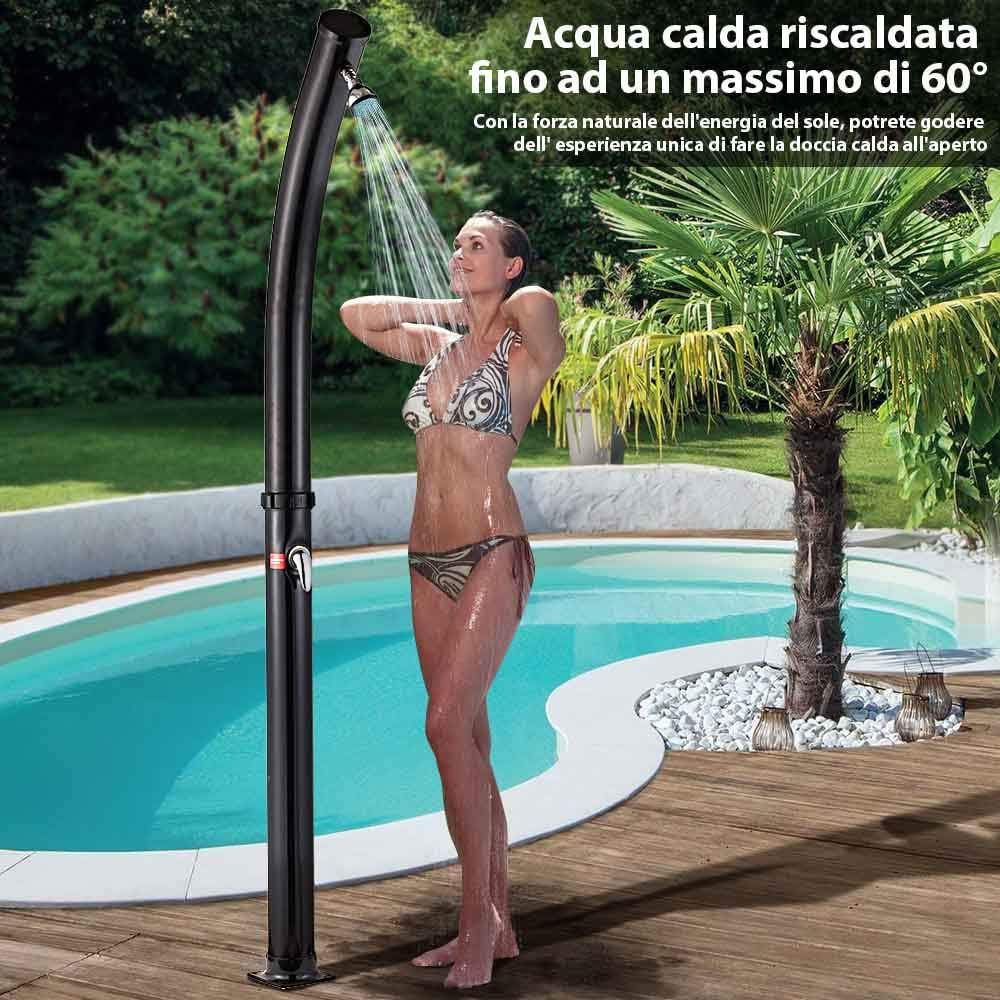 BAKAJI Douche op zonne-energie voor tuin, zwembad, outdoor, camping, 20 l, met verstelbare douchekop, warmwatermixer, aansluiting voor de tuin, afmetingen 214 x 11,5 x 11,5 cm