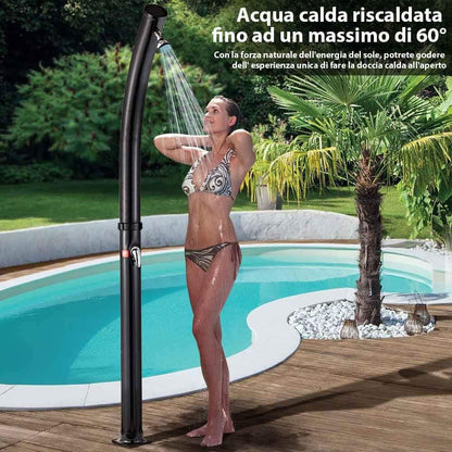 BAKAJI Douche op zonne-energie voor tuin, zwembad, outdoor, camping, 20 l, met verstelbare douchekop, warmwatermixer, aansluiting voor de tuin, afmetingen 214 x 11,5 x 11,5 cm