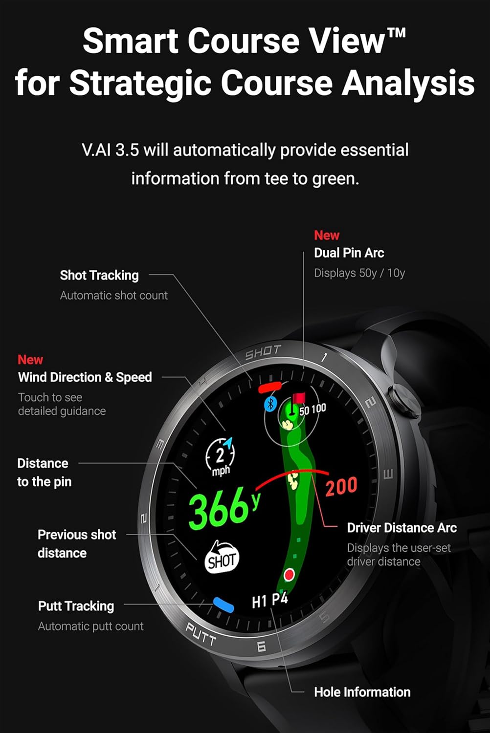 Voice Caddie T11 GPS-golfhorloge, uniseks, volwassenen, zwart, eenheidsmaat