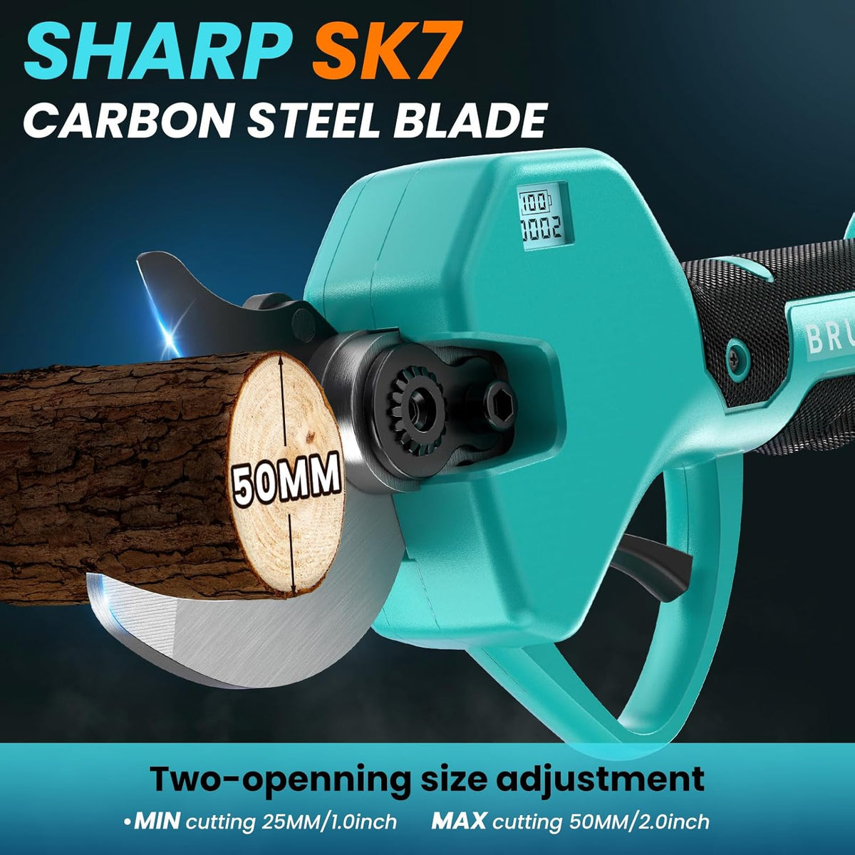 Elektrische Snoeischaar, max. 40-50 mm snijdikte, 21V 2x2 Ah Accu Snoeischaar 6-10 uur Werktijd, 800 W Borstelloze Motor Draagbare Snoeischaren met Display, Voor Boomgaard, Tuin, Boerderij, Park