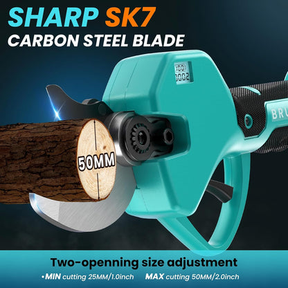 Elektrische Snoeischaar, max. 40-50 mm snijdikte, 21V 2x2 Ah Accu Snoeischaar 6-10 uur Werktijd, 800 W Borstelloze Motor Draagbare Snoeischaren met Display, Voor Boomgaard, Tuin, Boerderij, Park