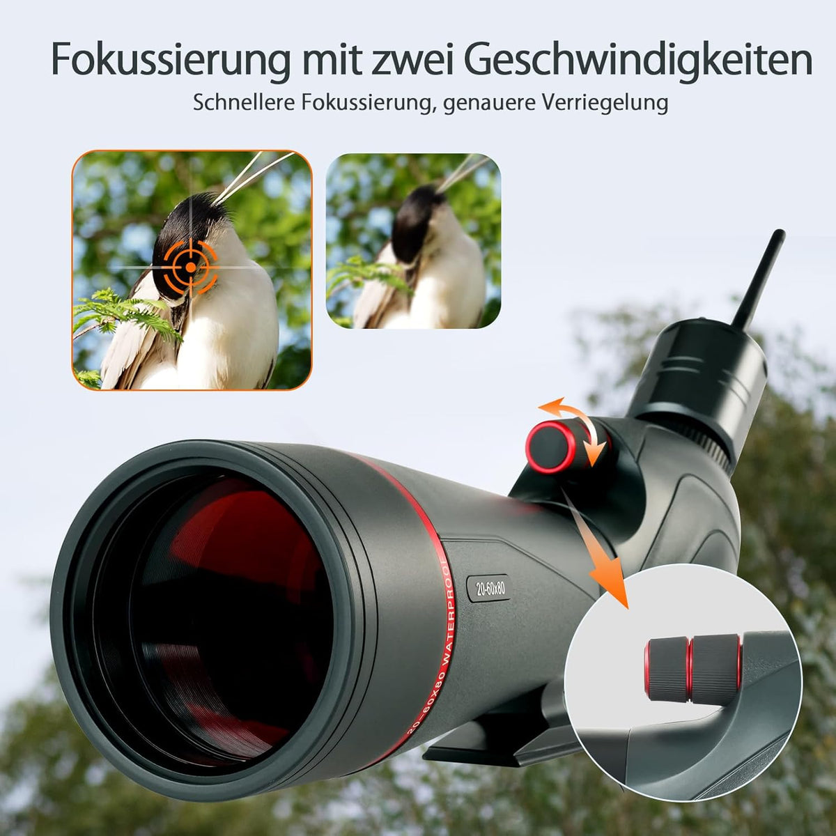 Svbony SV406 20-60x80mm Spotting Scope met SC001 WIFI Camera, HD FMC BAK4, Dubbele Focus, 1,25'' Verwijderbaar Oculair, IPX7 Waterdicht, met Statief, Draagtas, voor Vogels Kijken, Wildlife Fotografie