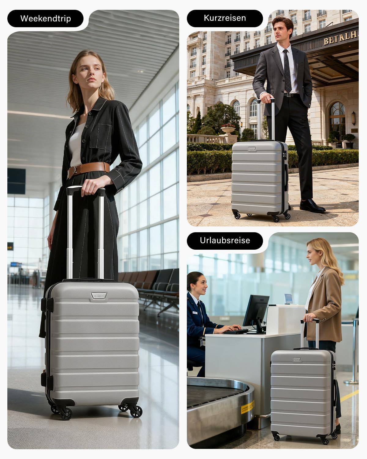 COOLIFE hardcase-koffer Trolley Rollkoffer reiskoffer hardshell Boardcase handbagage met TSA-slot en 4 wielen, Helder zilver., Koffer-Set