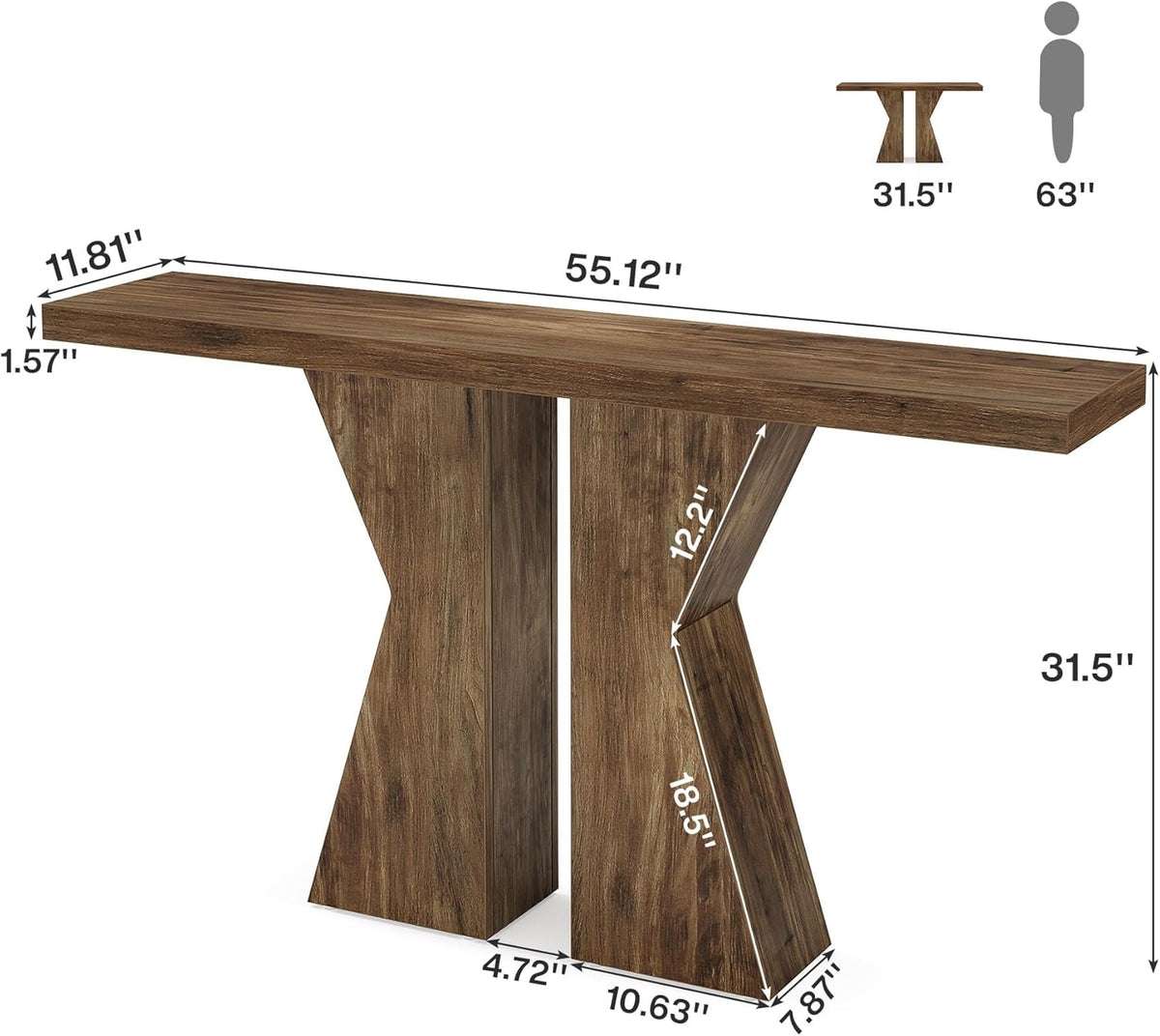 Tribesigns Farm Entrance, 55.12 Inch Console Table Behind Sofa Wooden Bench Table, Narrow Corridor Table, Foyer Entrance Table with K-Shaped Frame for Entrance, Living Room, Rustic Brown