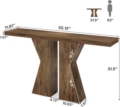 Tribesigns Farm Entrance, 55.12 Inch Console Table Behind Sofa Wooden Bench Table, Narrow Corridor Table, Foyer Entrance Table with K-Shaped Frame for Entrance, Living Room, Rustic Brown