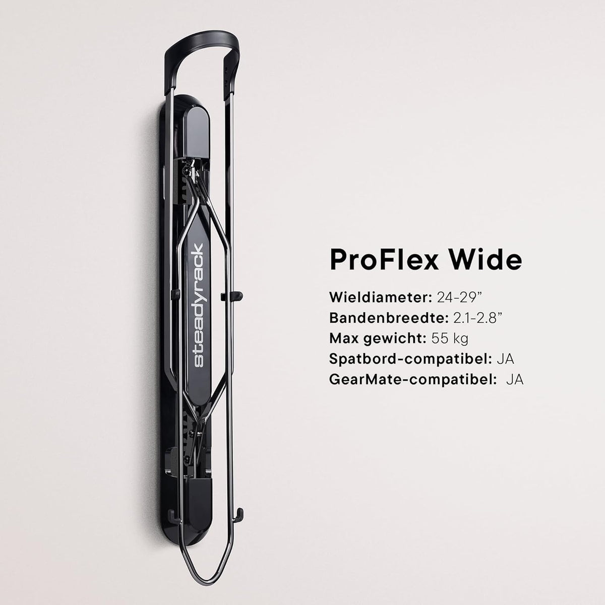 Fietsenrek – Fietsrek – Fietsbeugel – Fietsenhouder – Wandgemonteerd Fietsenrek – Voor Mountainbike, E-MTB, Gravelbike En Fietsen Met Spatborden – Belastbaar Tot 55 Kg – Voor Banden Tot 2,8 Inch