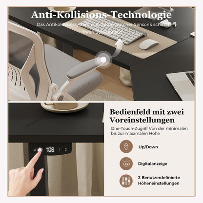 Klicelor L-vormige Verstelbare Hoogte Bureau, 160x (60-90cm), Elektrische Staande bureau, Zit-Sta Bureaux voor het Thuis Kantoor, Ergonomische Computertafel met Splytplaat, zwart