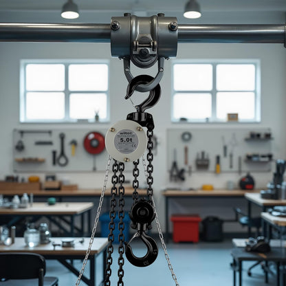 Wiltec hijstakel 5 ton x 3 meter, krachtige mini takel voor het hijsen van lasten, handmatige kettingtakel VSK-5 voor 5000 kg werklast, takel met 2 haken
