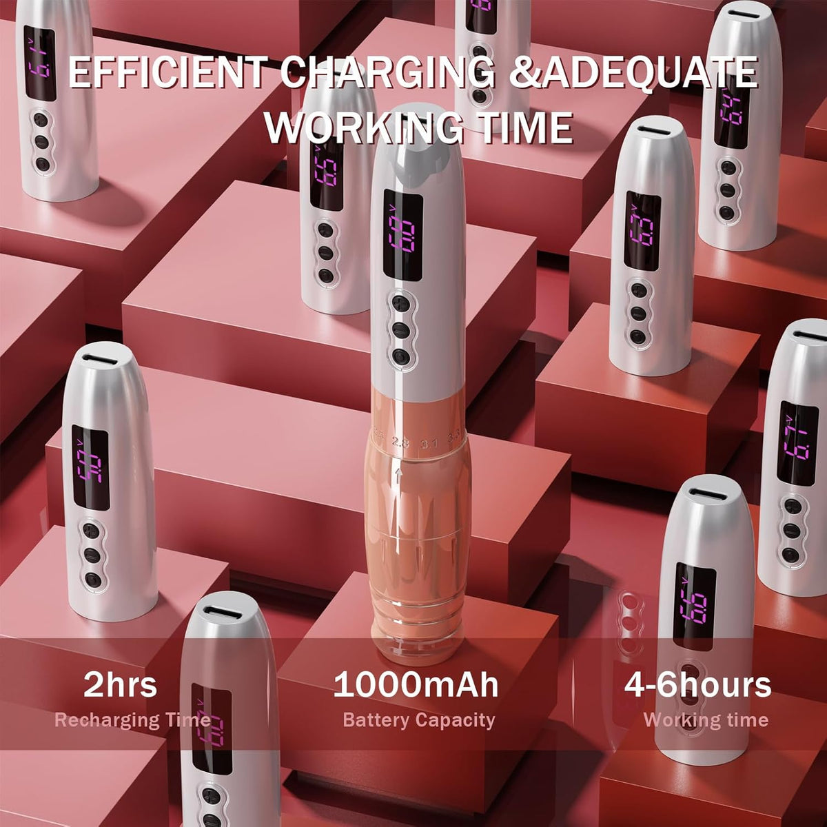 EZ Draadloze Tatoeage Machine - 6 Beroertes 2.0mm-3.3mm Permanente Makeup Tatoeage Machine met Extra 1000mAh Batterijvermogen SMP voor Tatoeëerders en Beginners (LOLA AIR PRO Paars)