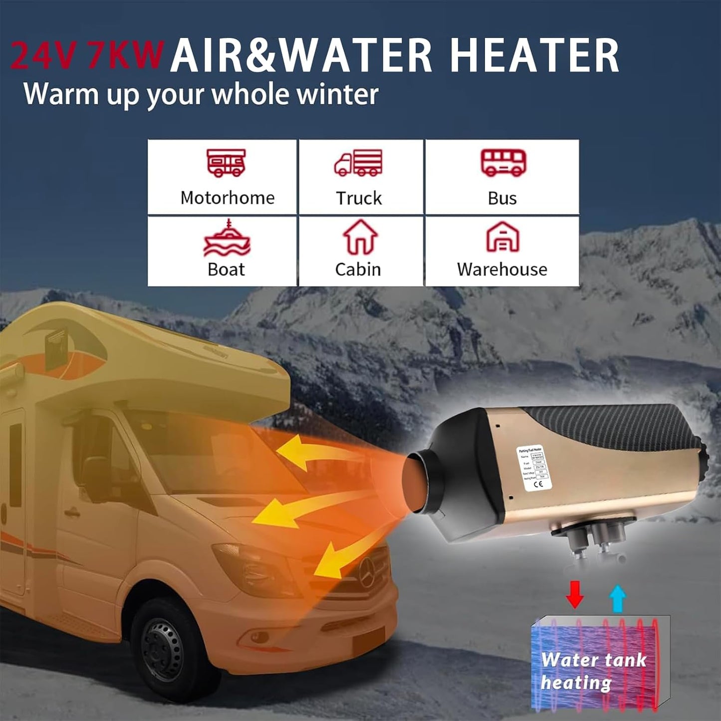 Standverwarming Diesel 7kW 24V – Dieselverwarming – Luchtverwarming – Waterverwarming – Motorvoorverwarming – Met LCD-Display – Automatische Temperatuurregeling