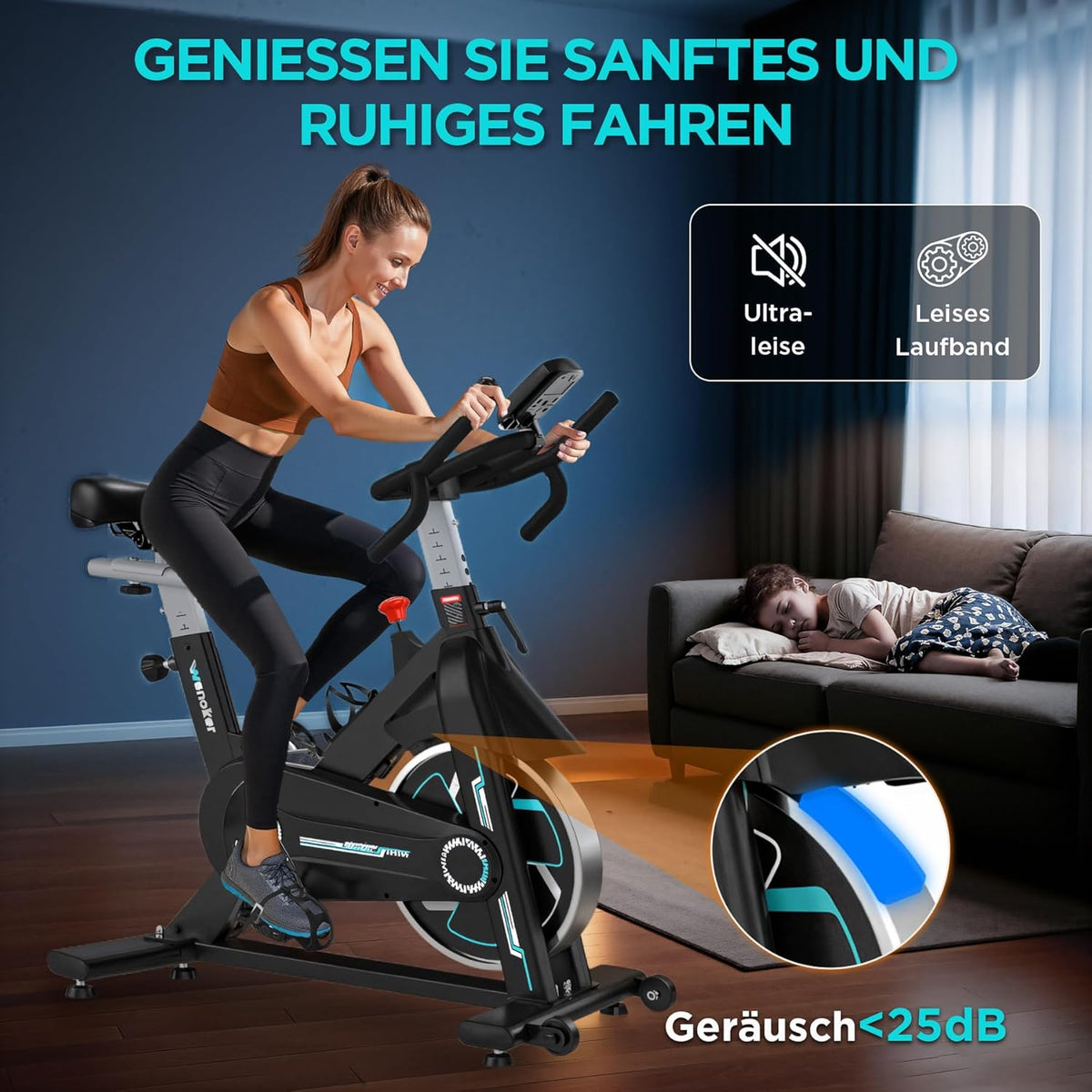 Hometrainer – Fitnessfiets – Fitnessbike – Indoor Bike – Ergometer – Bluetooth Monitor – Stil en Soepel Met Verstelbare Zitting - QUORE